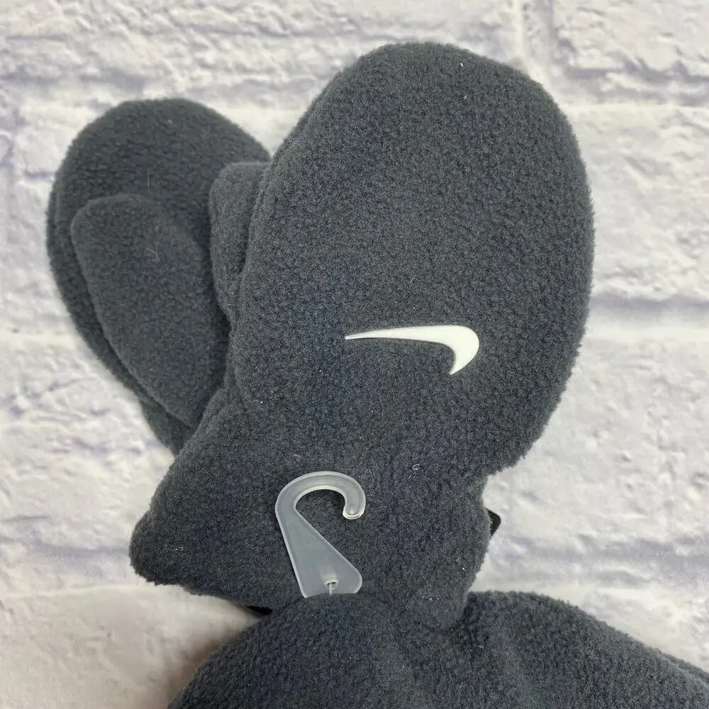 Nike Fleece Trapper Hat with Matching Mittens in Charcoal Grey